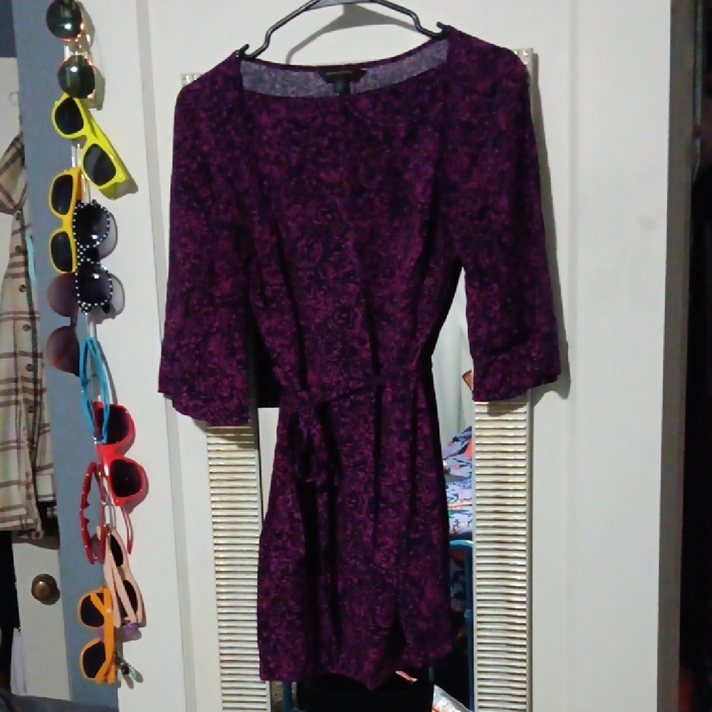 Banana Republic Purple and Navy Patterned Dress With Belt